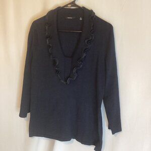 Mosca Black Ruffled Pullover – 3/4 Sleeve – Supersoft Knit – Size XL